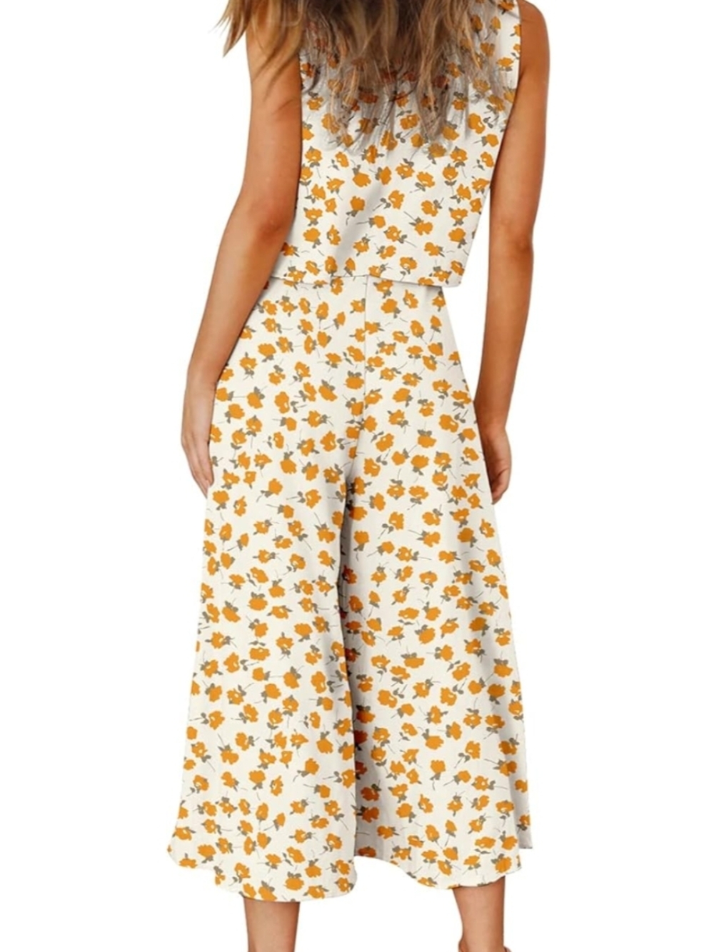 Two Piece  Set Suit Top Pants Jumpsuit Wide Leg Crop Floral Comfy Dressy  XL /16 - Picture 2 of 4